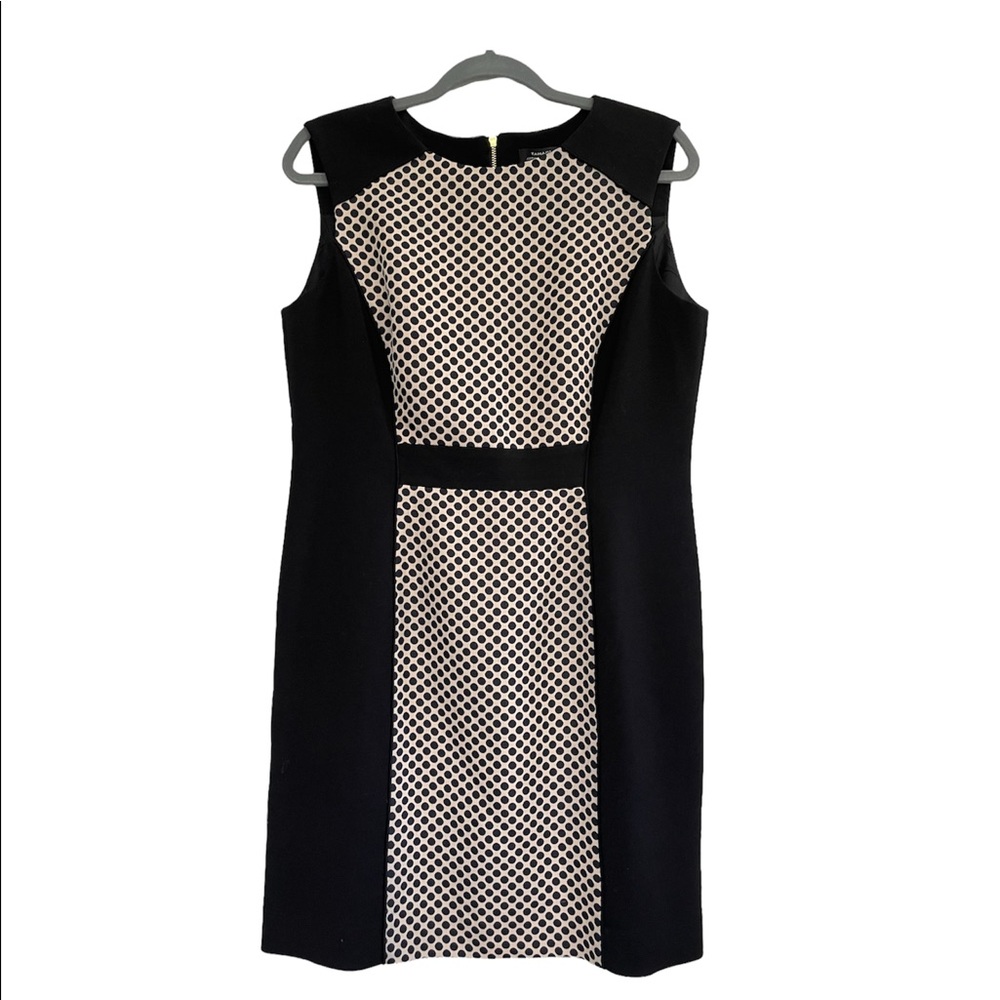 Tahari Black and Cream Sleeveless Sheath Dress